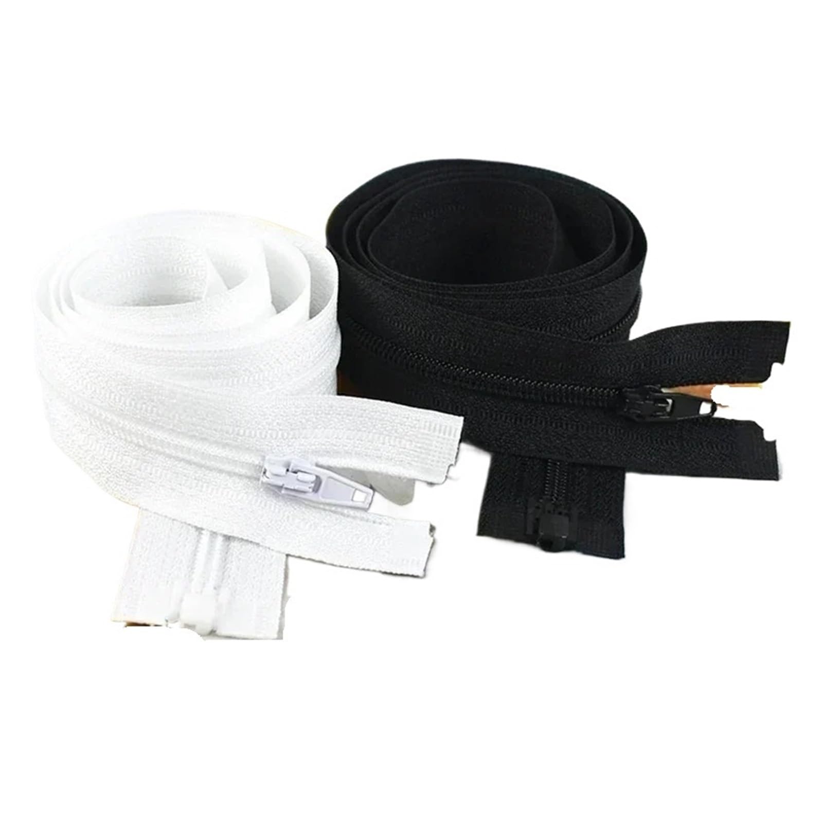 Lot de 5 fermetures éclair en nylon noir et blanc - 40-300 cm - Fermeture éclair à extrémité ouverte - Pour veste, manteau, chaussures - Accessoires de couture - Bricolage - Blanc - 100 cm