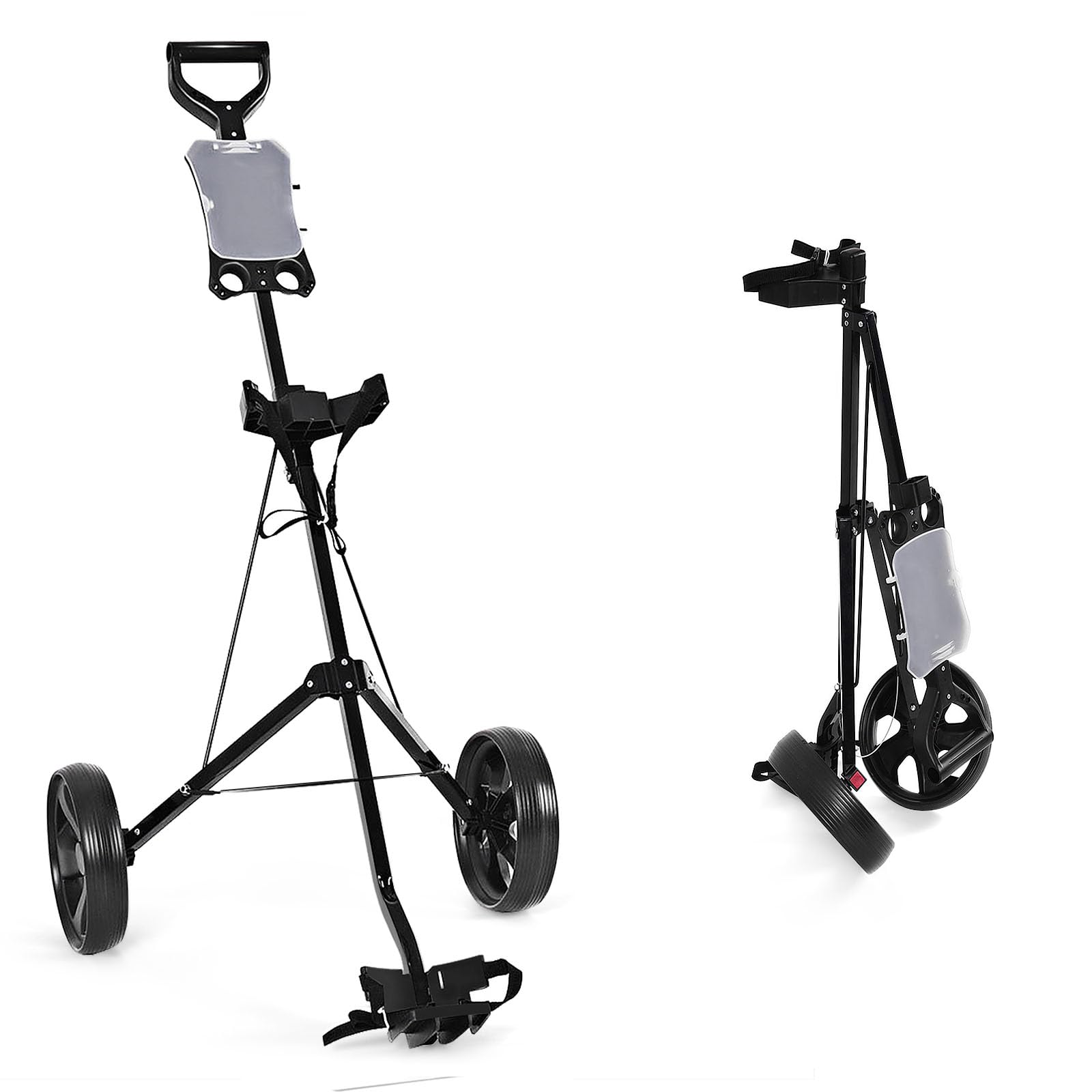 LIFEZEAL 2 Rad Golftrolley Klappbar, Golfwagen mit Anzeigetafel, Golf Push Cart aus Eisen, Golfcaddy Golfkart mit Verstellbarer Gurt