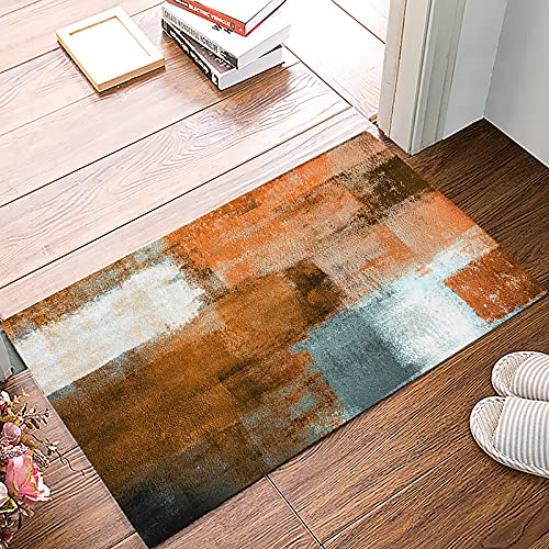 Front Door Mat 18"X30" Welcome Mats Microfiber Floor Mat Rubber Backing Non Slip Shoes Scraper Washable Indoor Outdoor Doormat For Entryway (Abstract Geometric Oil Painting Orange Brown) #TOP11
