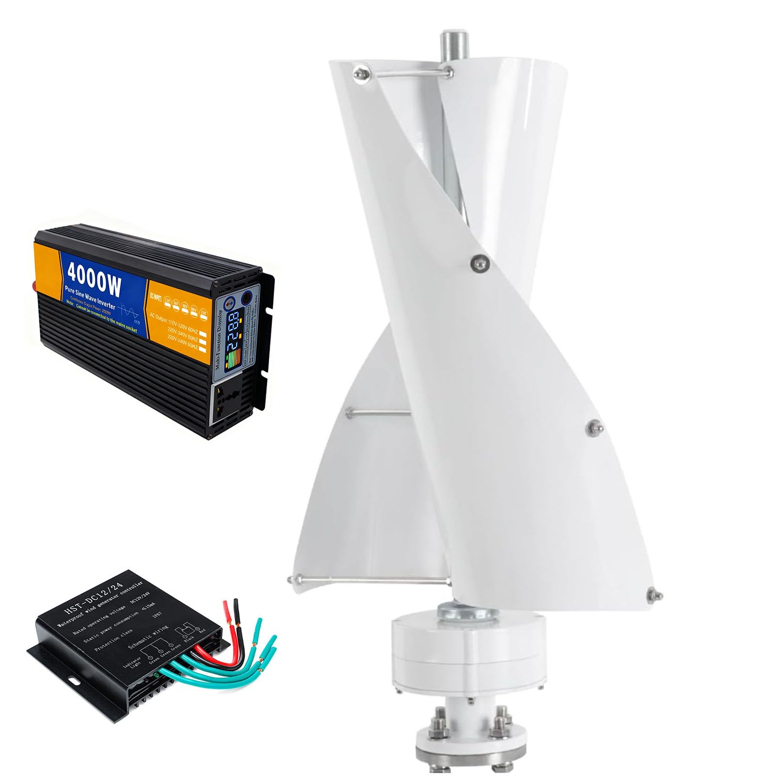 HYZHANHONG 12000W Vertical Axis Wind Turbine Generator Low Noise Low Start Wind Speed 12V 24V 48V Windmill Off Grid System with Controller+Inverter,48V