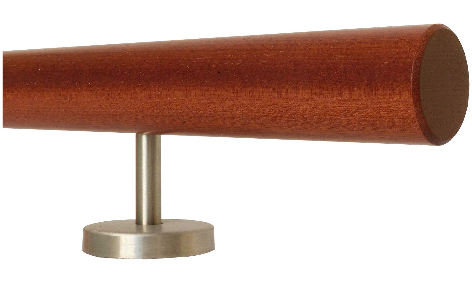 TIBU Mahagoni Geländer Handlauf Treppe Holz Griff 30-500 cm gerade Edelstahl Halter, Länge 230 cm mit 3 gerade Halter - Enden gefast