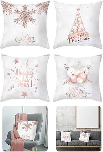 Miniatura 3 de Funda de cojín de Navidad, funda de almohada de oro rosa, 17.7 x 17.7 in, 4 unidades (sin rellenos), funda de cojín de Navidad, funda de almohada de