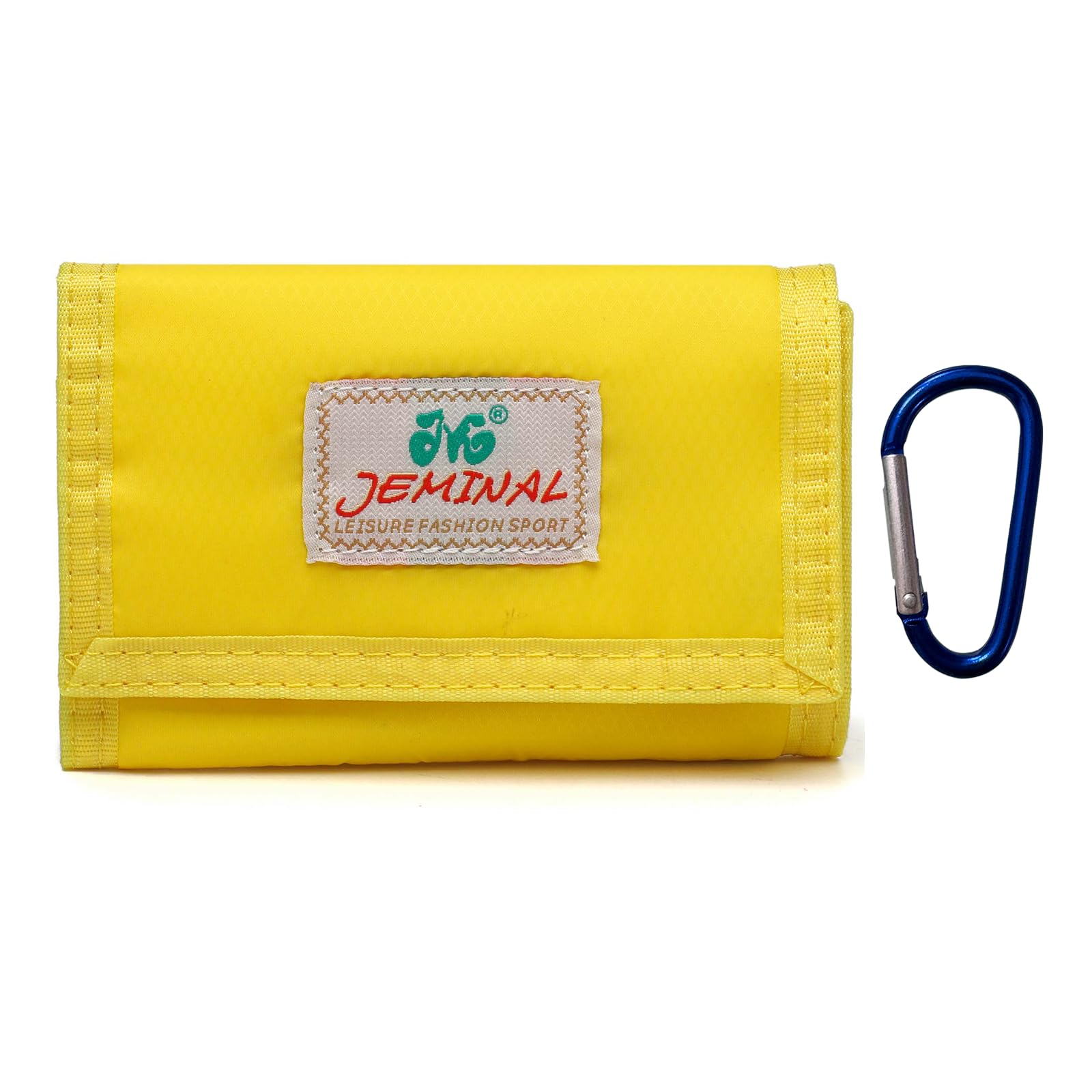 JEMINAL Trifold Wallet for Men Women, Waterproof Nylon Slim Wallet with Keychain, Hook & Loop Closure, Zipper Coin Pocket & Card Holder, Yellow