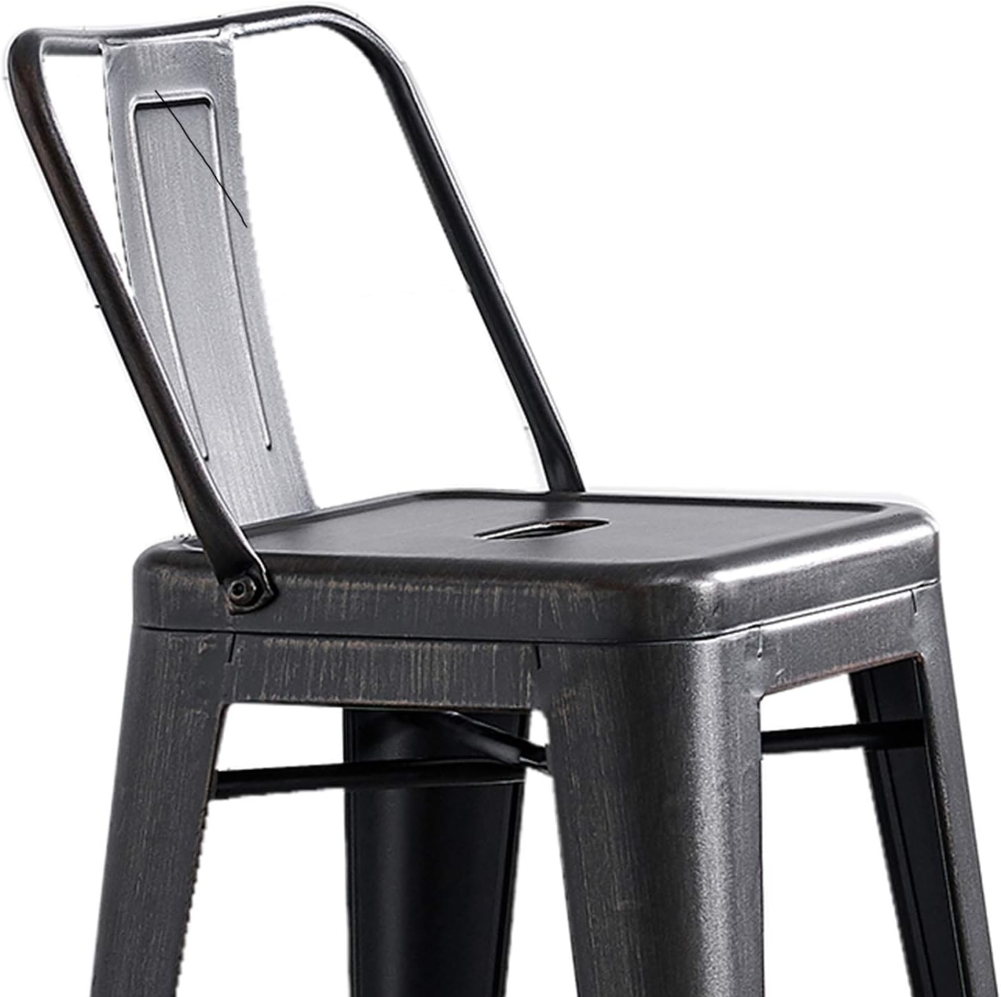 AC Pacific 24” Metal Barstool Set of 2 – Country Rustic Style with Low Back, Lightweight & Sturdy Build, Easy Assembly – Distressed Ebony Black