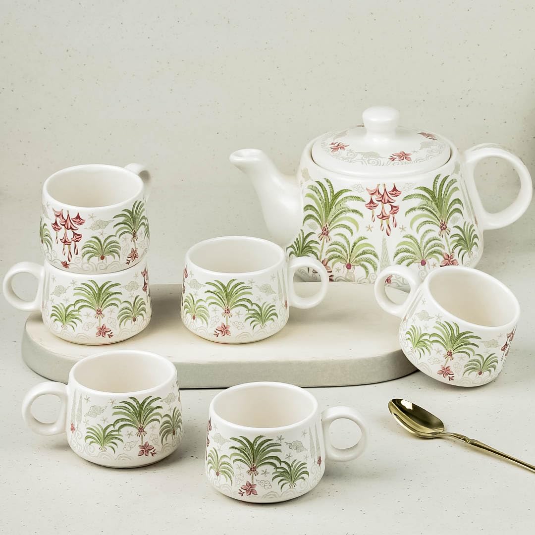Peagal Ceramic Tea Set - Kettle & 6 Cups -10 Peagal Ceramic Tea Set - Kettle & 6 Cups -10