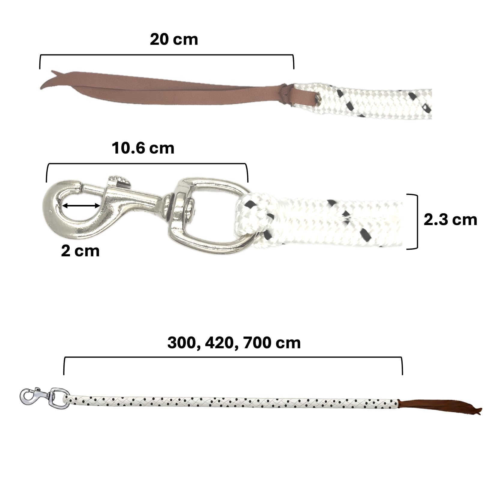 JA4016 Westernrope Bodenarbeitsseil aus Extra Starkem Nylon Führseil für Horsemanship mit Hochwertigen Metallbeschlägen Robuster Strick für Training (Karabinerhaken, 300 cm)