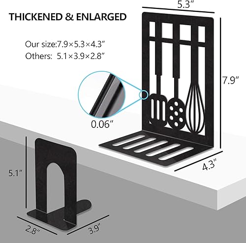 Miniatura 9 de Sujetalibros de metal, sujetalibros decorativos pesados para estantes, sujetalibros decorativos para el hogar para libros pesados, soporte negro