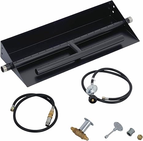 Drop-in Fire Pit Burner Kit, 18 x 6 Inch Rectangular Fire Pit Burner with Spark Ignition Kit for Propane & Natural Gas, Fire Pit Insert with H-Burner for Indoor Outdoor Use