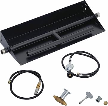 Drop-in Fire Pit Burner Kit, 18 x 6 Inch Rectangular Fire Pit Burner with Spark Ignition Kit for Propane & Natural Gas, Fire Pit Insert with H-Burner for Indoor Outdoor Use