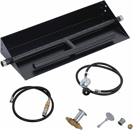Drop-in Fire Pit Burner Kit, 18 x 6 Inch Rectangular Fire Pit Burner with Spark Ignition Kit for Propane & Natural Gas, Fire Pit Insert with H-Burner for Indoor Outdoor Use