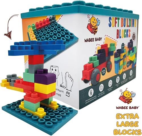 Miniatura 9 de Bloques grandes y suaves para niños de 1 a 3, 40 piezas con zócalo para construir apilar juegos y folletos - Gran regalo, juguetes para edades de 2