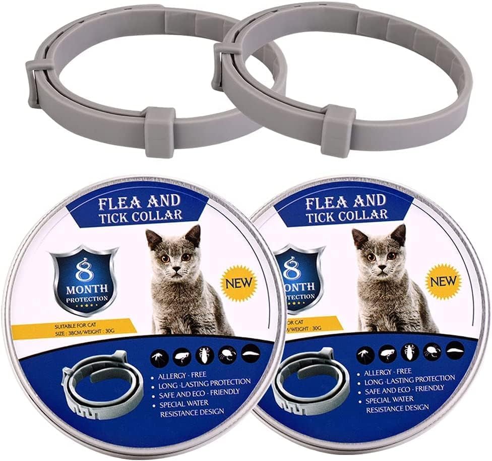 2 pack Cat Flea and Tick Collar, Flea and Tick Prevention for Cats, 8 Months Effective Protection Waterproof Adjustable for All Sized Kittens puppy and Other small pets