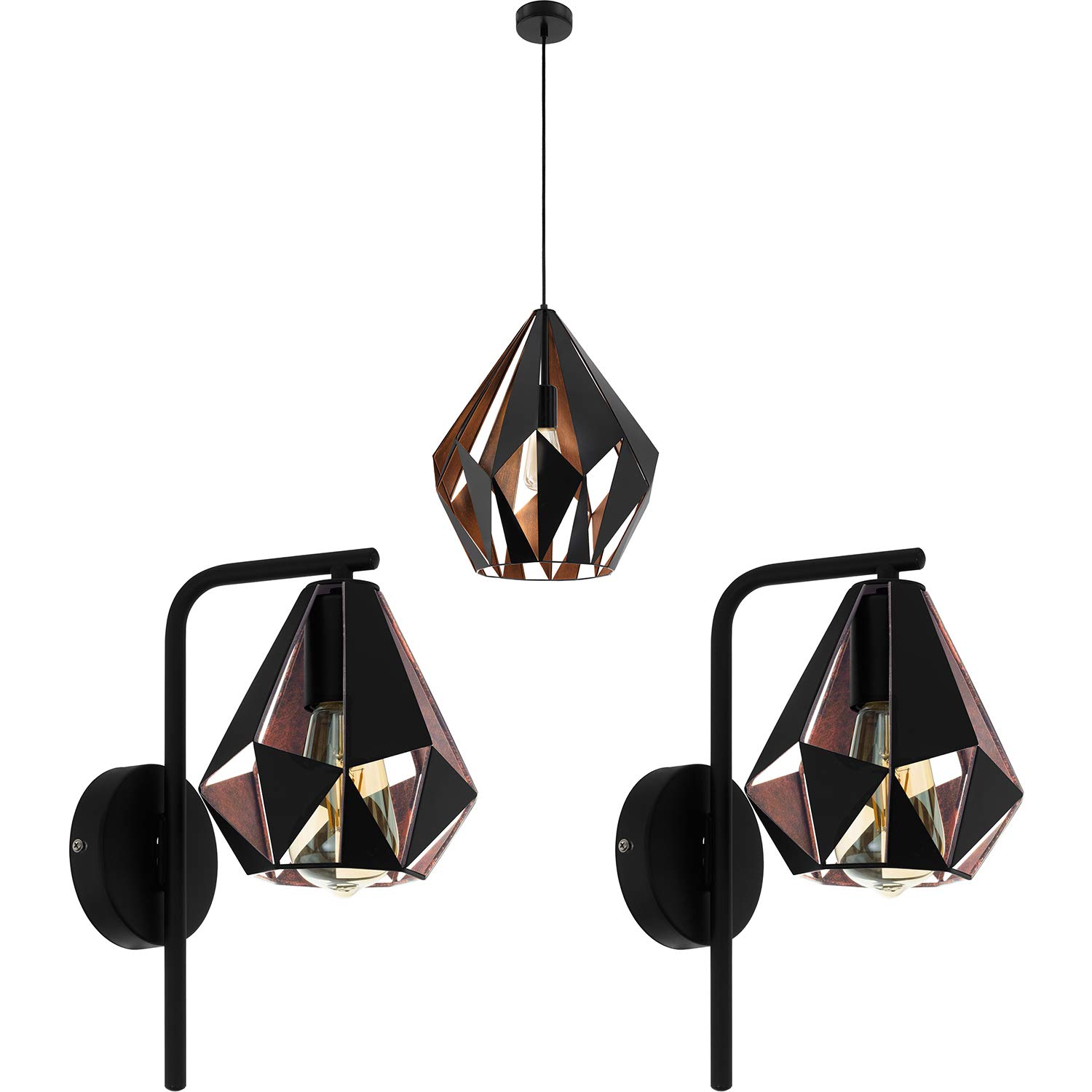 Stylish Black Copper Geometric Ceiling Pendant Light With Matching Wall Fixtures from B&Q