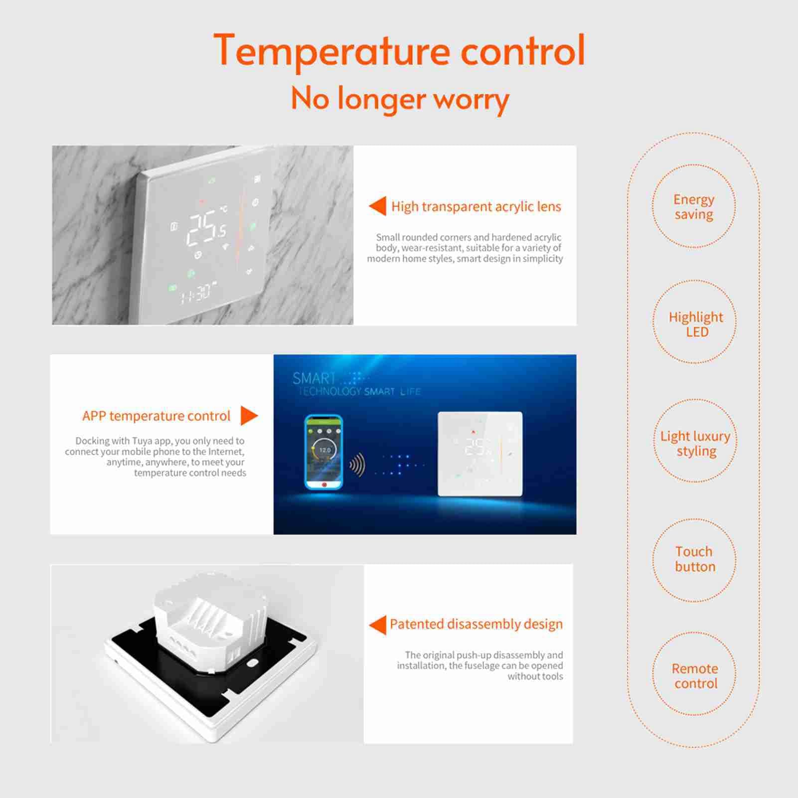 Kavolet Termostato WiFi, termostato ambiente 5A, programmabile settimanalmente, supporta Touch Control/Mobile APP/controllo vocale, compatibile con Alexa/ Home, per riscaldamento elettrico a