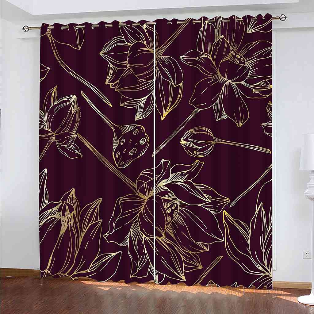 Rideaux à oeillets motif lotus doré pour sublimer votre salon moderne