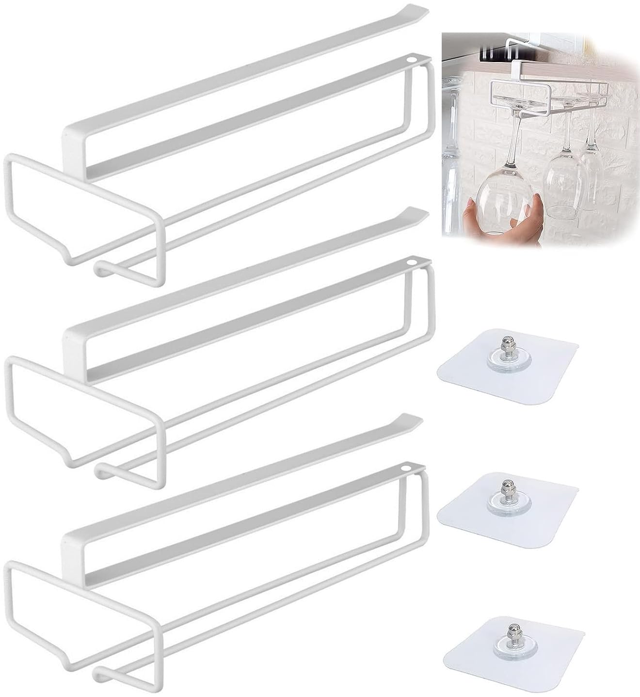 Laufunjoy 3 Piezas Soporte Copas Colgante, Colgador de Copas Soporte Copas Colgante Cuelga Copas Soporte para Copas de Vino Colgador Copas Vino Para Restaurantes, Armarios, Bares, Blanco