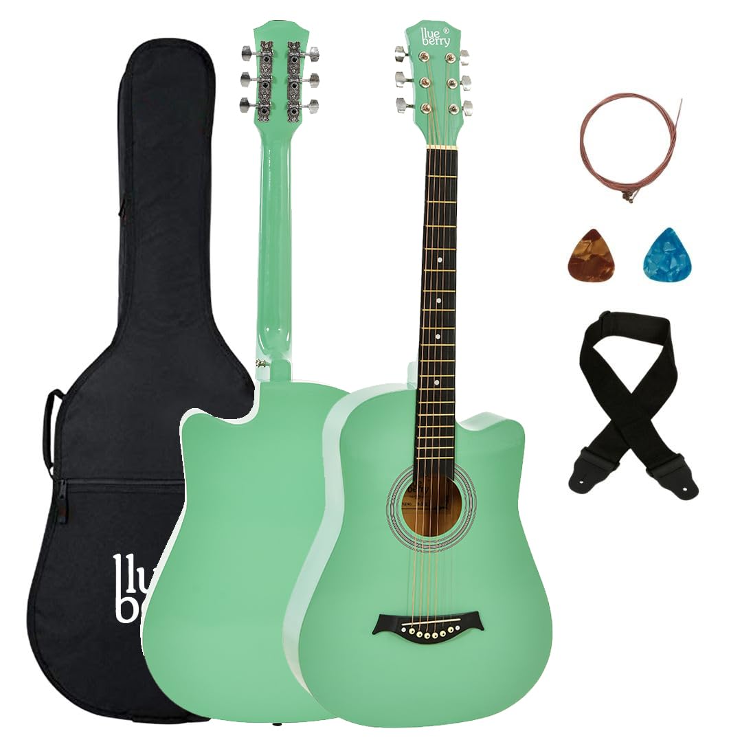 BLUEBERRY, B-38C Acoustic Guitar Kit with Bag, Strap, One Pack Strings And 2 Picks - 38 Inch (Bright Teal)-image-37