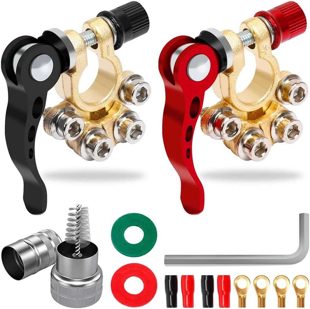ZIBUYU® Car Battery Terminal Clamp Quick Release Terminal Clip Adjustable Terminal Connector Kit with Accessories Applicable to SAE/JIS A Type Terminal Post, Compatible with Cars Trucks and More