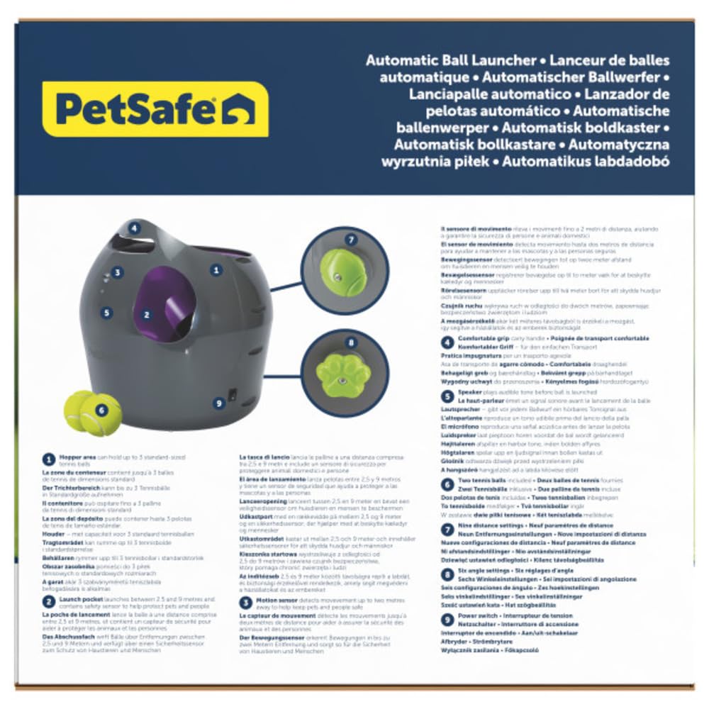 PetSafe Automatyczny Wyrzutnik Piłek | Interaktywna Gra w Apport, Regulowany Zasięg, Piłki Tenisowe w Zestawie, Do Użytku W i Na Zewnątrz