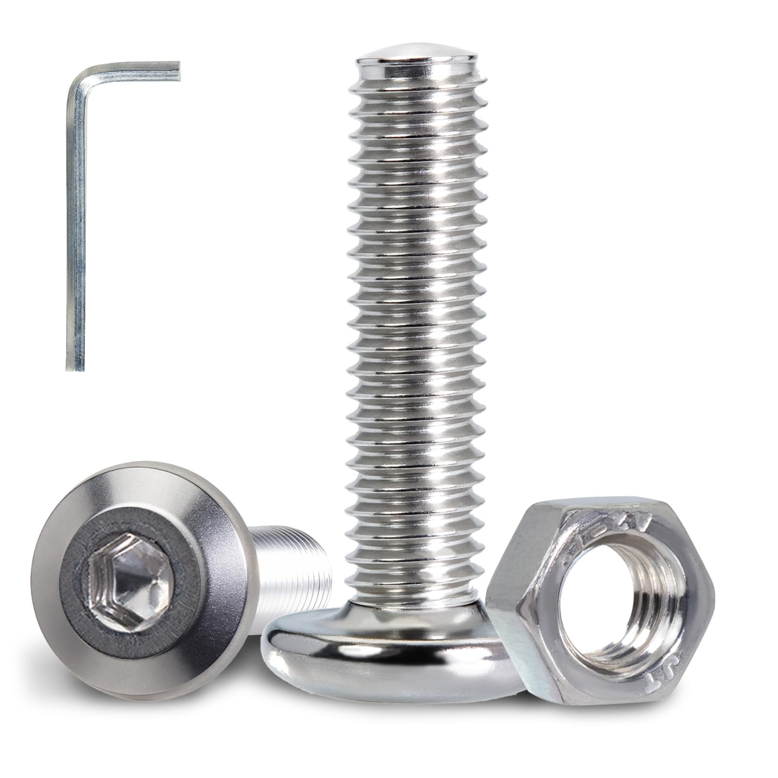 KINETOX 80PCS M5 x 16mm Flat Head Screws Set A2 V2A Stainless Steel Bolts with Hex Nuts and 3mm Allen Key M5 Countersunk Bolts for Mechanical Installation Furniture Assembly and DIY
