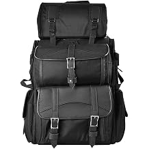 Motorcycle Sissy Bar Bag - Weather Proof Black Motorcycle Luggage Bag with Multiple Storage Compartments, Adjustable Mounting Rig, Removable Rain Cover