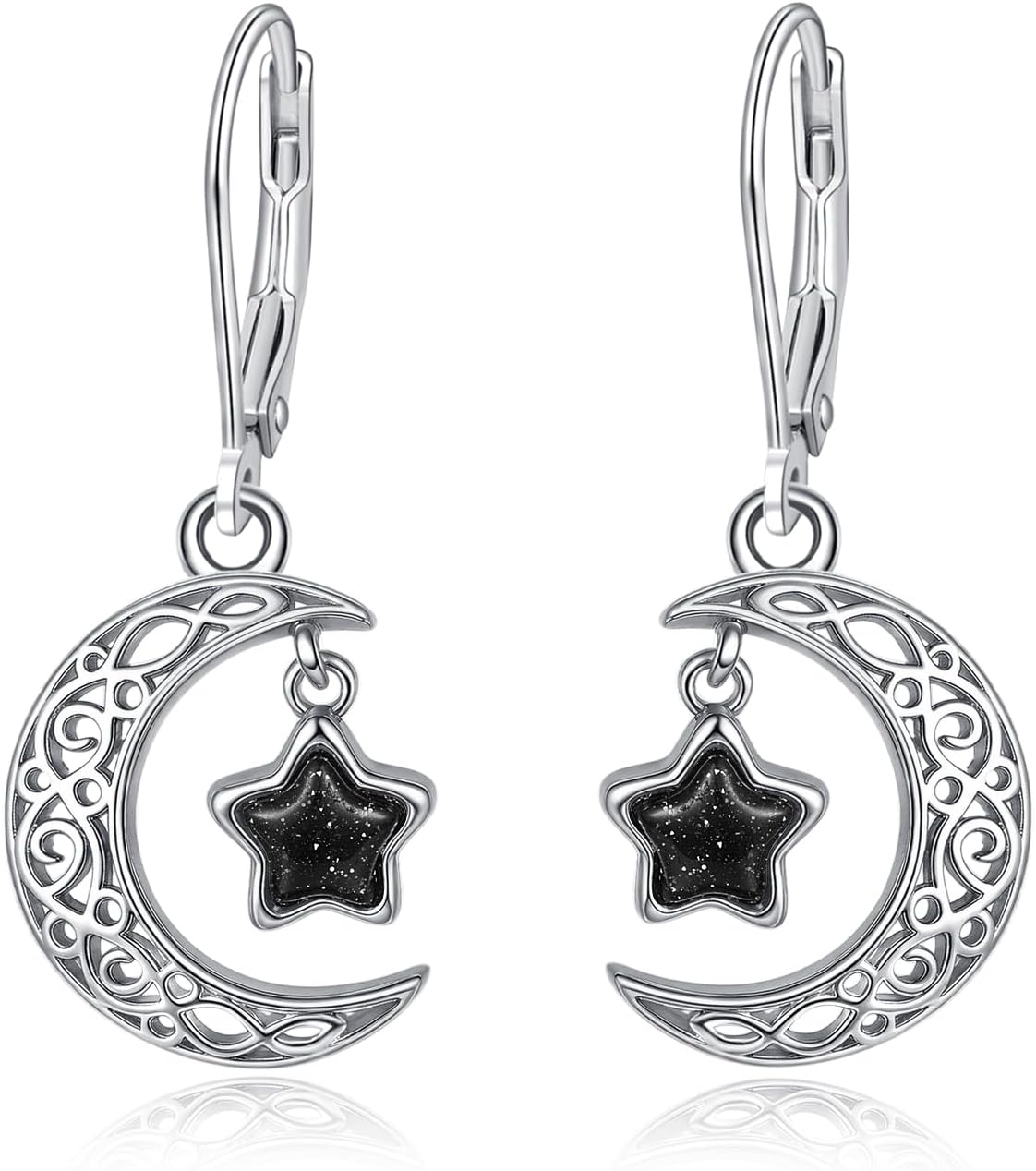 Dreamboat Moon and Star Earrings Sterling Silver Moon Earrings for Women Lever Back Dangle Blue Sandstone Witchy Celestial Jewelry