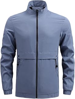 sueyeuwdi Mens Outdoor Waterproof Jackets Lightweight Jackets Full Zipper Bomber Jackets Coats With Standing Collared Causal Solid Colour Windbreaker Spring And Autum Causal Light Overcoats Outerwear