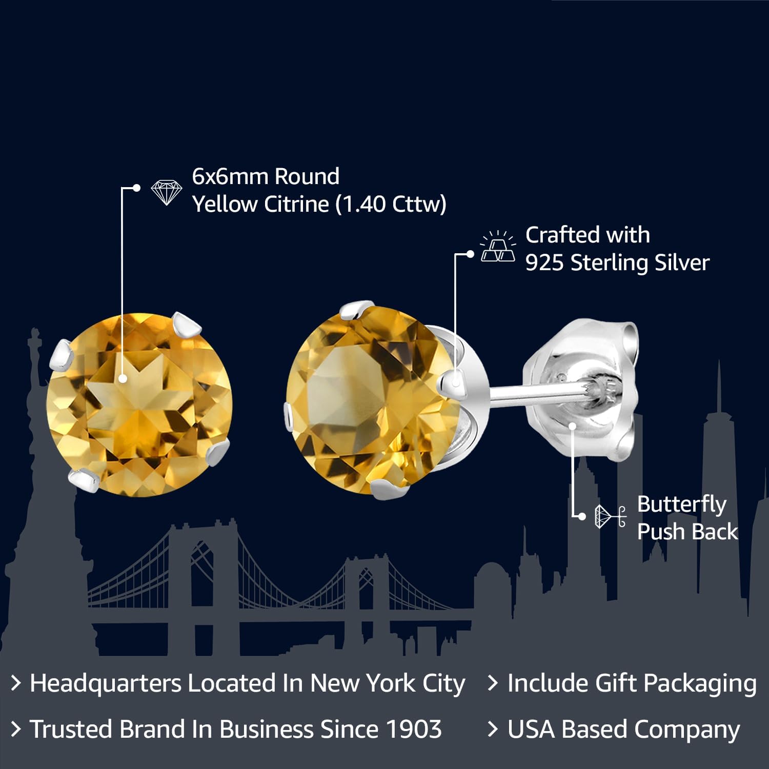 Gem Stone King Round Stud Earrings For Women Men | 925 Sterling Silver | Round 6MM | Gemstone Birthstone | Round Genuine Birthstone Solitaire Stud Earrings | Fine Jewelry Gifts for Her Mom Women Wife - Image 2