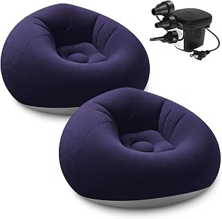 Bean Bag Chairs for Adults & Kids - 2 Pcs Inflatable Chairs with Electric Air Pump, Blow Up Chair, Foldable Lazy Sofa - Portable Inflatable Chair for Living Room, Bedroom, Camping (Dark Blue)