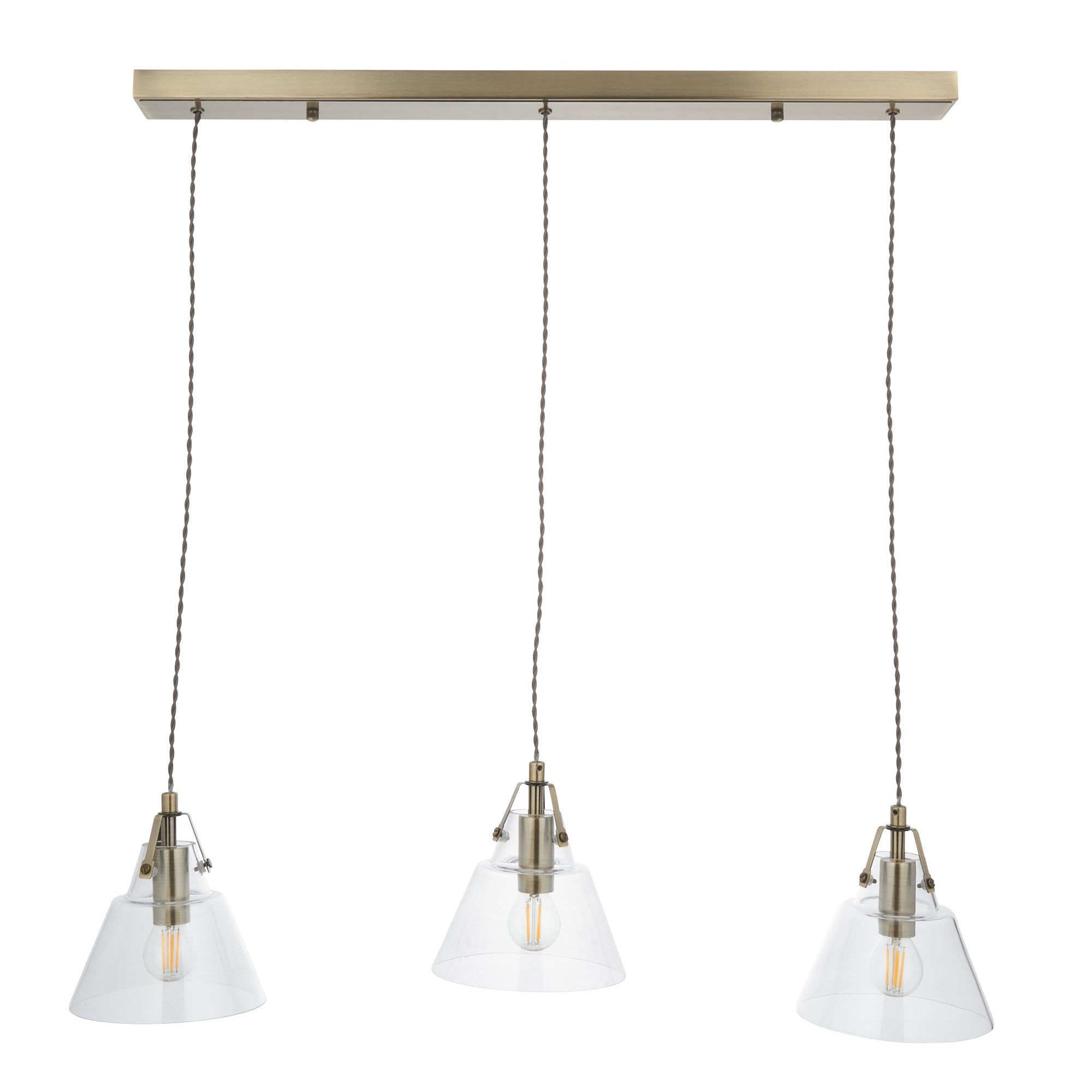 firstchoicelighting Antique Brass Ceiling Pendant, Modern Dining Kitchen Island Lighting, Glass Shades, 3 Way Bar Design, Height Adjustable