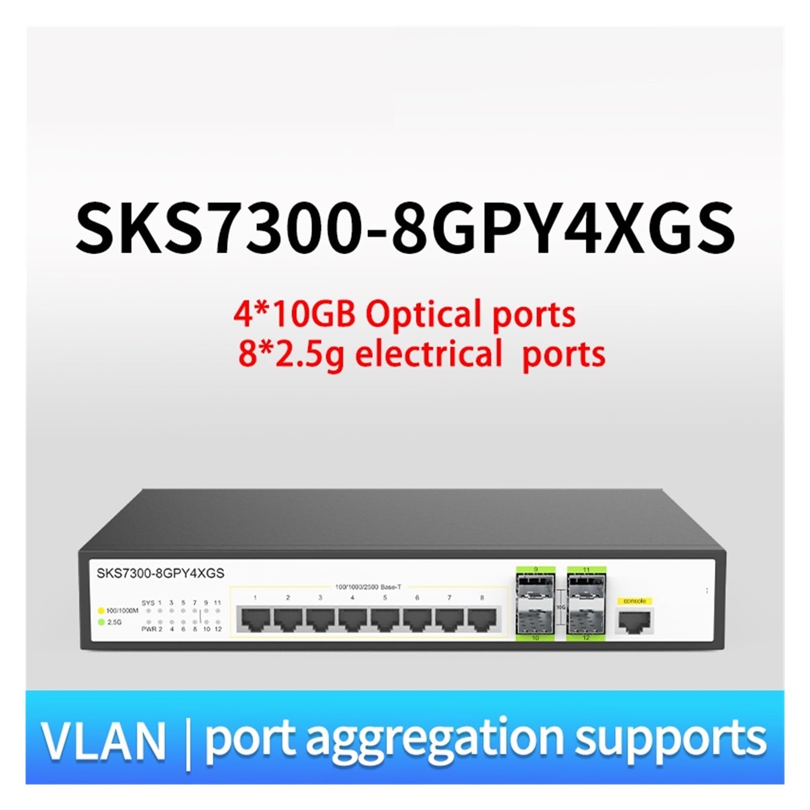 Conmutador de red, Conmutador Ethernet de 2,5g, 12 puertos stionados, concentrador de red de Internet óptico de 10gb, vlan y soporte de agregación de puertos, stión WEB/CLI,Confiable(With multimode)