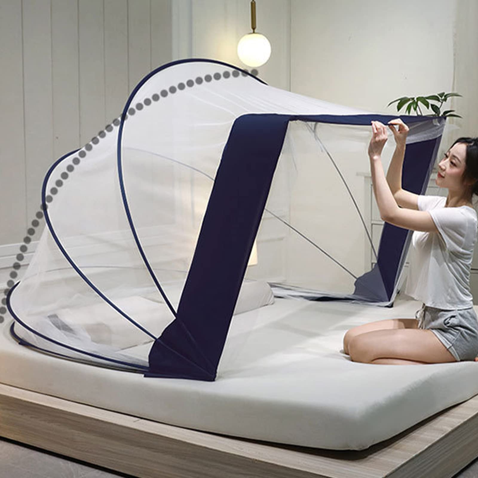 Zanzariera Pieghevole per Letto Senza Fondo Zanzariere Campeggio Zanzariera Viaggio Casa Esterna traspirante per Letto Matrimoniale/singolo Facile da Installare,Blue 1,100 * 190 * 120cm