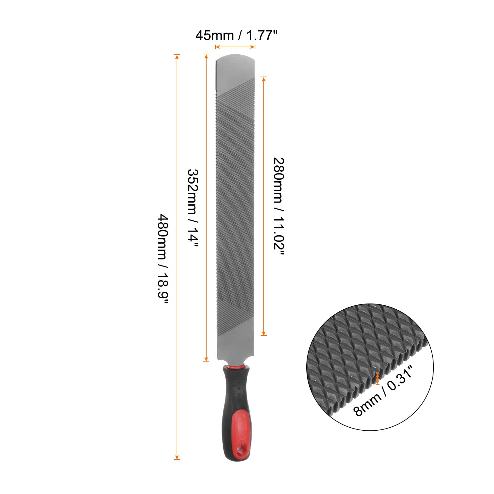 QUARKZMAN Lima de Herradura de 14 Pulgadas, 8mm, de Acero al Carbono de Corte Doble Grueso con Mango de Plástico para Desbarbar y Eliminar Material