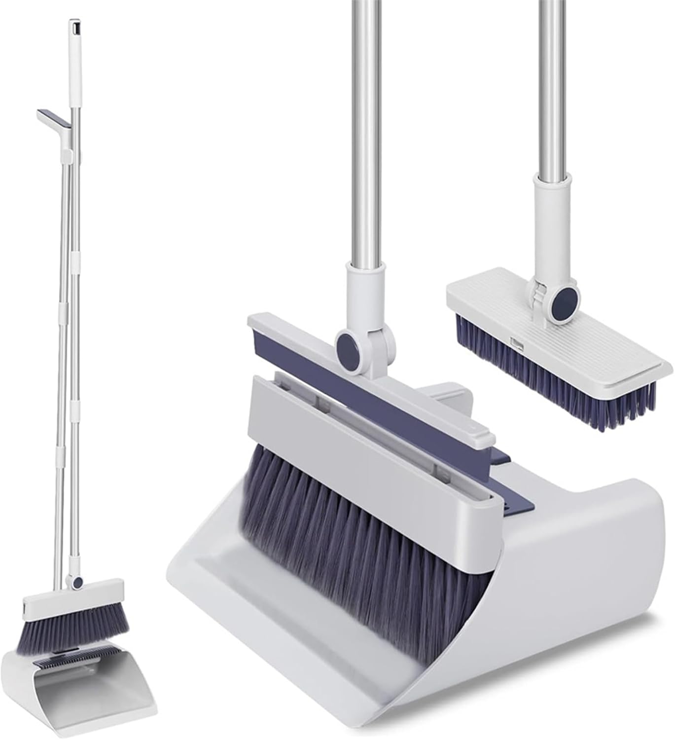SDSM 4 in 1 Multifunctional Broom and Dustpan Combo Set, Heavy Duty Brooms with 52" Long Handle, with Squeegee and Cleaning Brush, for Clean Home Kitchen Bathroom Office, Sweeping indoor Outdoor Floor