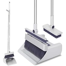4 in 1 Multifunctional Broom and Dustpan Combo Set with 44" Long Handle, Concealed Squeegee and Cleaning Brush,for Clean Home Kitchen Bathroom Office,Indoor Outdoor,Pet Hair,Bathtub and Glass