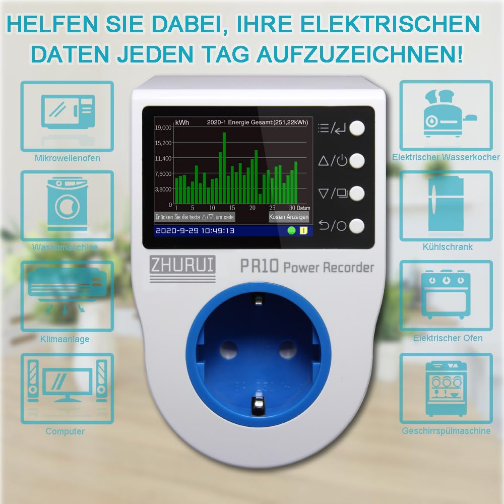 PR10-C EU16A (Deutsch stecker) home power metering buchse/home energy meter/power recorder/strom meter/23 währung einheiten