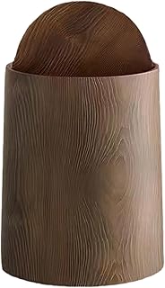 12L Trash Can with Lid - 3 Gallon Walnut Brown Wood Grain Bathroom Garbage Can with Swing Top Lid - Minimalist Diaper Trash Can w Removable Interior Waste Bucket - Dustbin for Office (A)