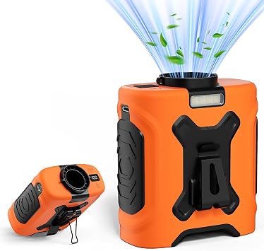 LOUISWARE Portable Waist Fan 10000mAh Portable Waist Fan 18000RPM With Max 12H Working Time 5 Speeds adjustment with LED flashlight and Charging display Cooling for Outdoor Jobsite and etcOrange