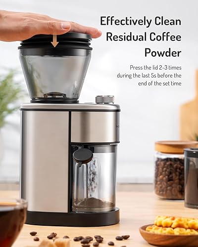 Miniatura 4 de Molinillo de café cónico, molinillo de café eléctrico de acero inoxidable con 15 ajustes precisos de molienda para expresoverterolla Mokaprensa