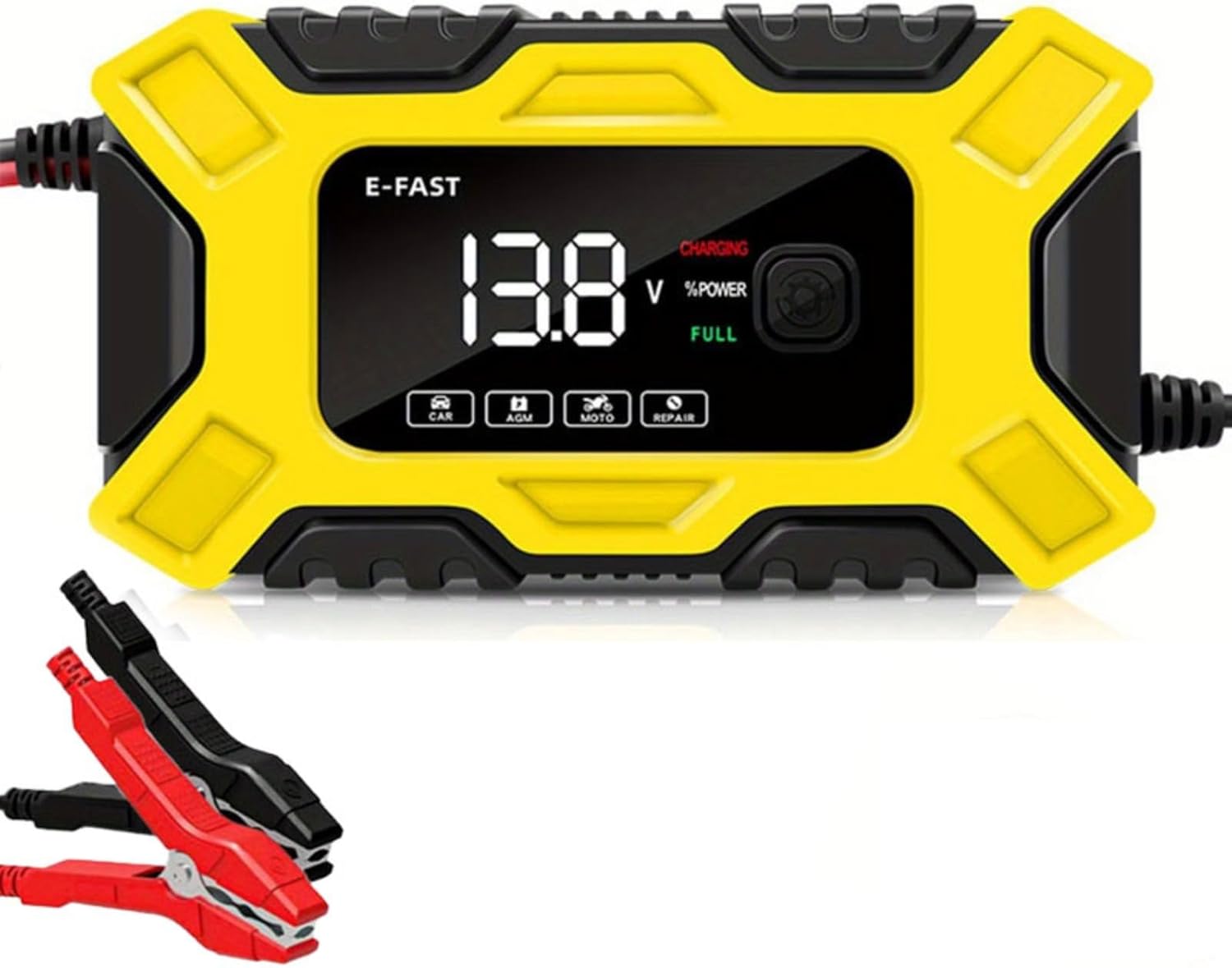 New Upgrade Car Battery Charger Full 12V 6A Automatic Car Battery Charger Power Puls Repair Chargers for Car RV Boat Motorcycle Lawn Mower (Yellow)