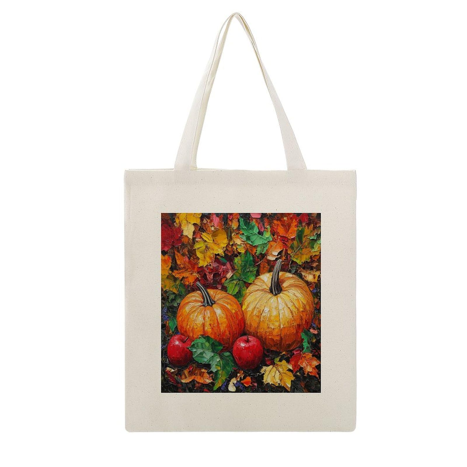 MaSiledy Oil Painting Pumpkins And Autumn Leaves Women Canvas Tote Bag for Shopping Gym Farmhouse Fall Canvas Shoulder Bag