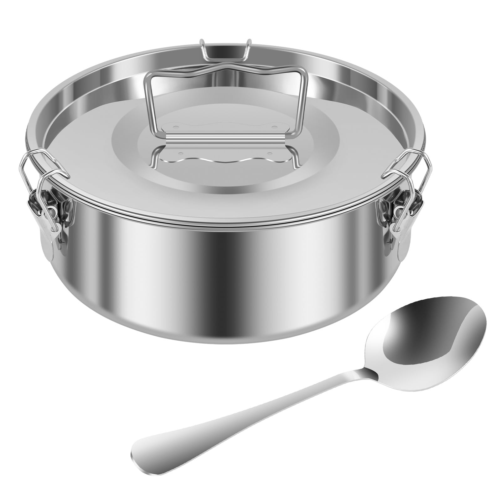 Molde de flan de acero inoxidable con tapa, 1.5 cuartos de galón, moldes de flan con cuchara de 7.5 x 7.5 x 3 pulgadas con asa, moldes de flanera redondos multifuncionales para hornear