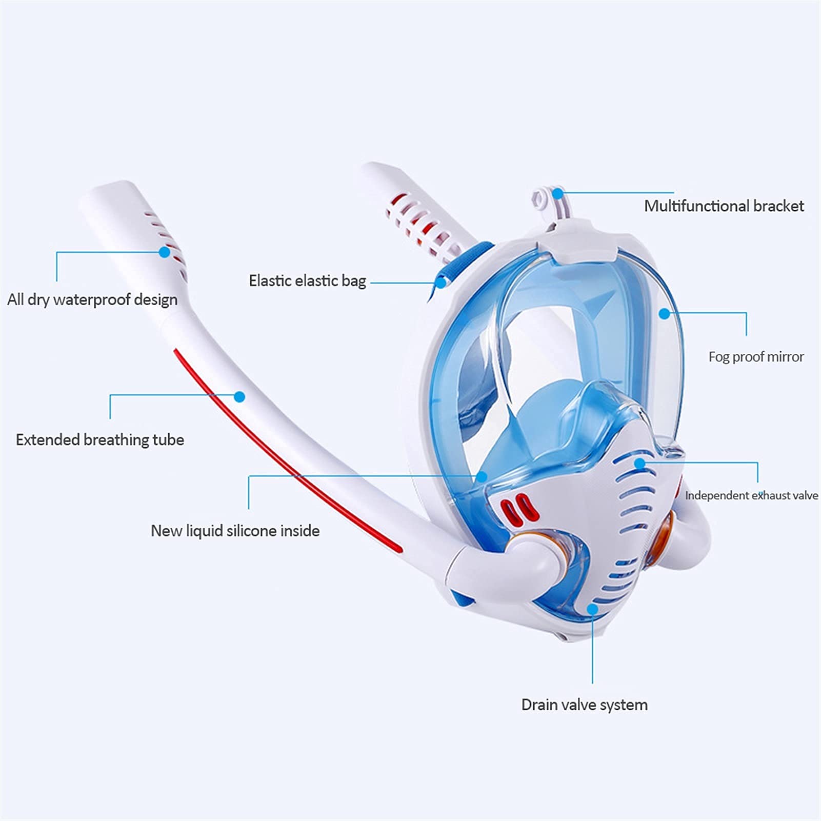 Maschera da Snorkeling per Bambini， Adulti， Maschera Subacquea， Maschera Integrale per Snorkeling， Maschera antiappannamento， Maschera Subacquea per Nuoto，