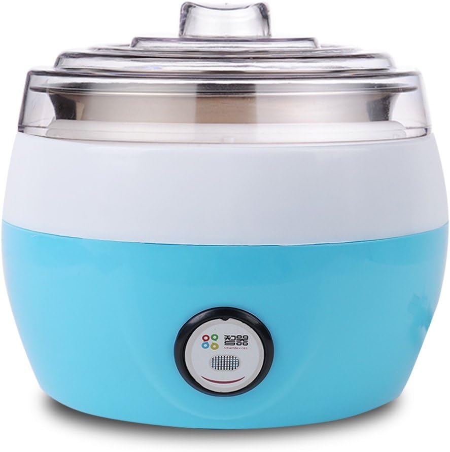 220V Plastic + stainless steel Electronic Yogurt Maker with Automatic Cooling Safe Glass Jars and Lids(1L ) (Blue)