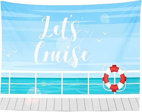 Miniatura 4 de CORFOTO Telón de fondo de crucero de dibujos animados de 5 x 3 pies, fondo de fotografía de crucero, tema náutico, decoraciones de fiesta de