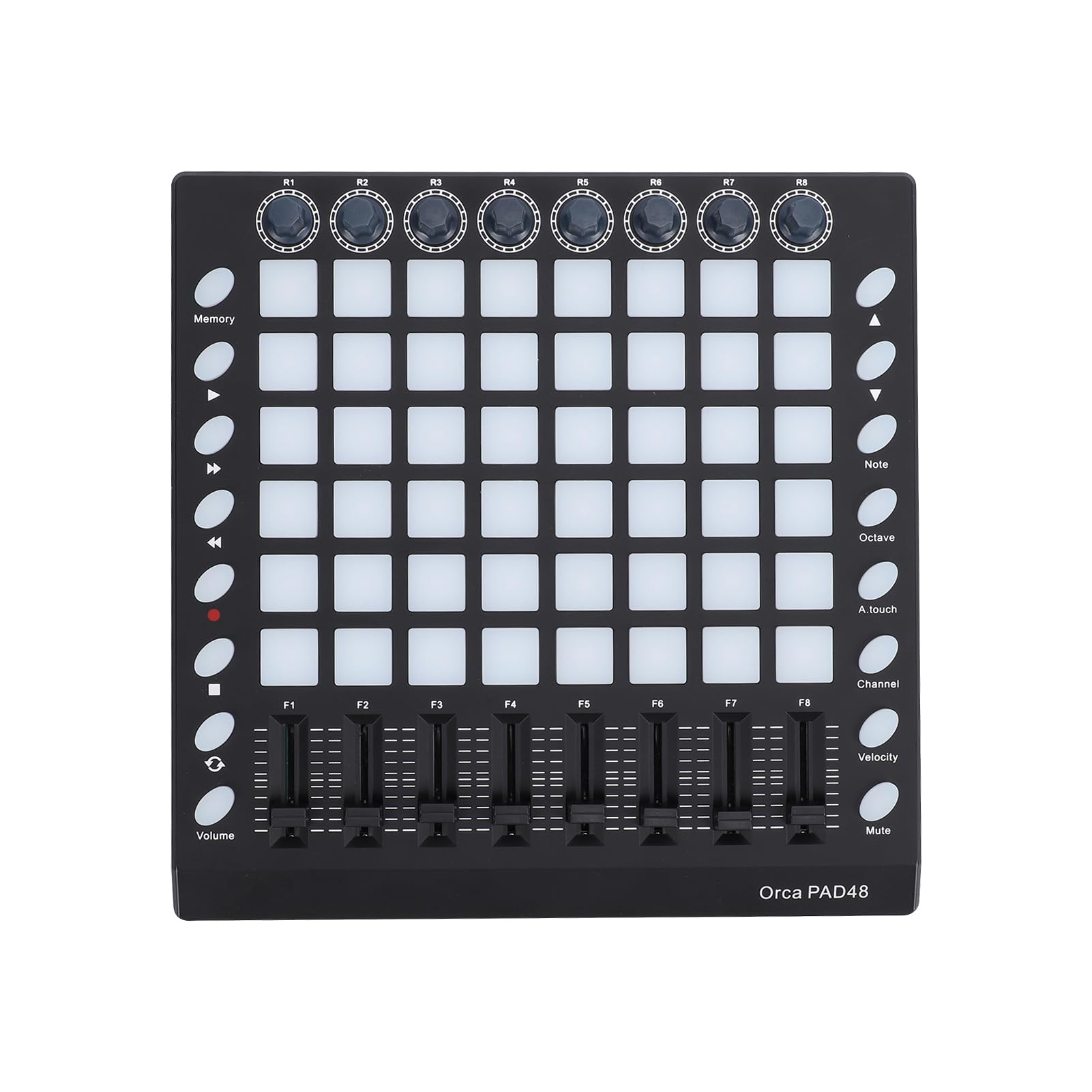 RiToEasysports Controlador MIDI, 48 Pads Retroiluminados RGB con 8 Perillas 8 Atenuadores para Producción Musical, Pad de Batería USB Portátil para DJ Performance Live Studio