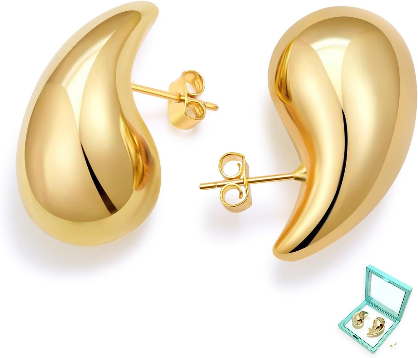 QyalieChunky Gold Hoop Earrings For Women Tear Drop Earrings Statement Trendy Big Thick Lightweight Waterdrop 18K Gold Plated, Girls Gift Designer Dupes Jewelry