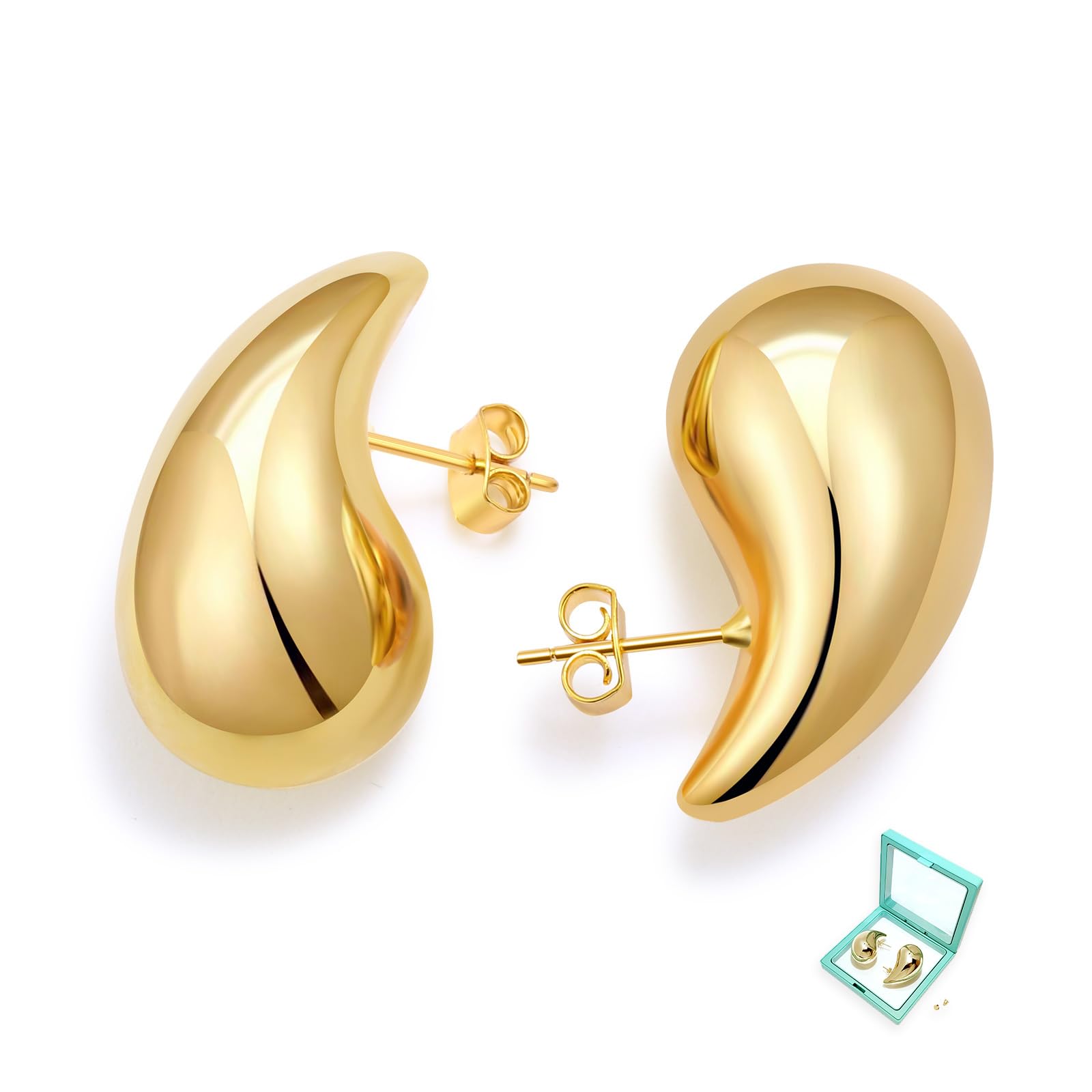 QyalieChunky Gold Hoop Earrings For Women Tear Drop Earrings Statement Trendy Big Thick Lightweight Waterdrop 18K Gold Plated, Girls Gift Designer Dupes Jewelry
