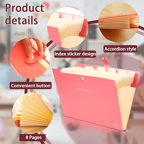 Miniatura 3 de Carpeta estética de acordeón tamaño carta con 8 bolsillos, cierre a presión, lengüeta, carpeta para documentos importantes, sobres de archivo