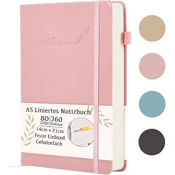 Notizbuch A5 Liniert und Journal mit Gummiband Stifthalter